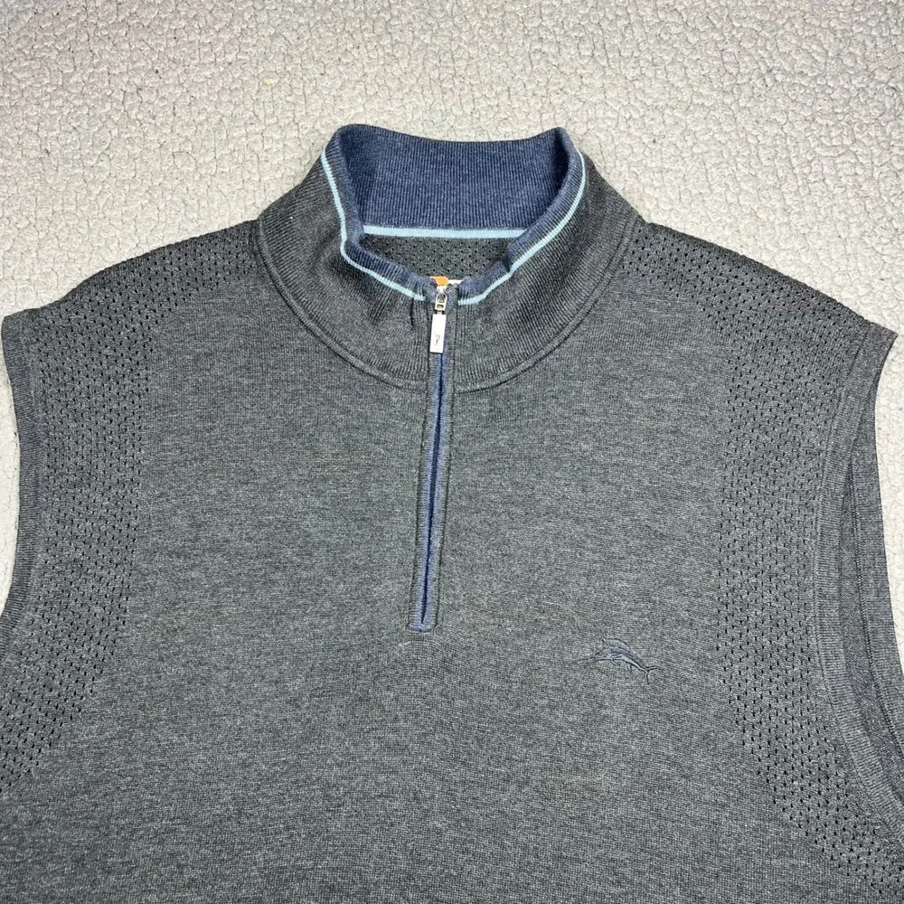 Tommy Bahama Quarter Zip Vest Mens 2XLB Gray Coolmax  Mesh Knit Sweater